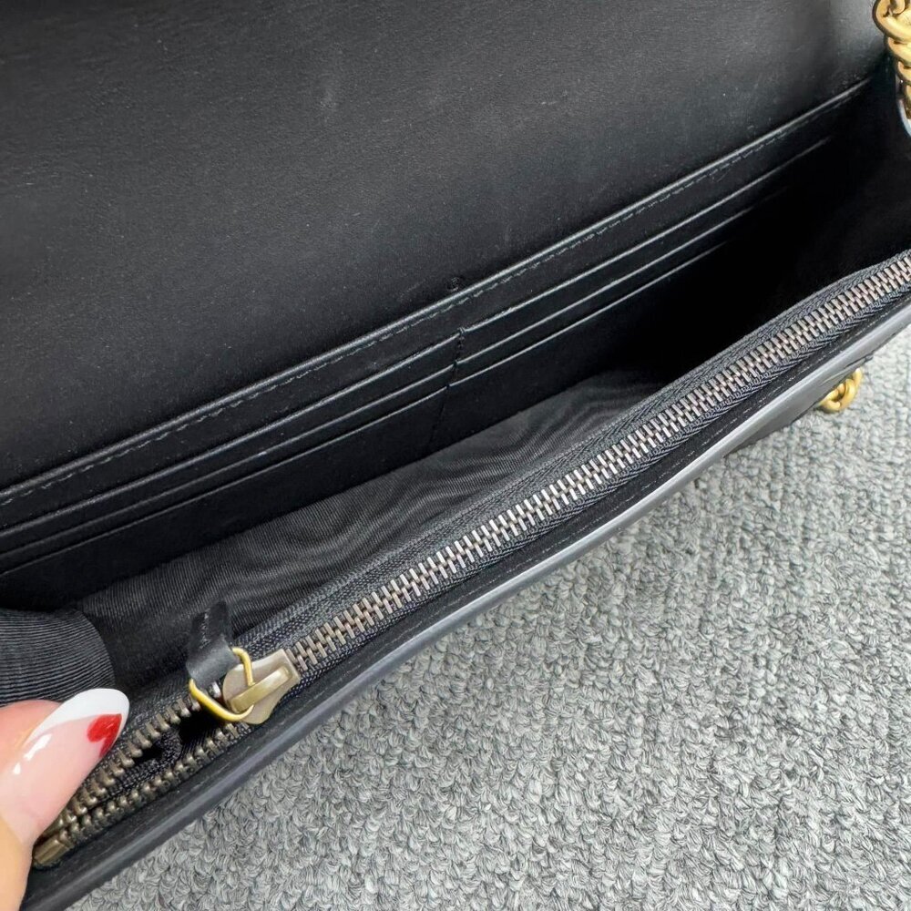 Authentic Gucci Queen Margaret Bee Chain Wallet Black Leather GG Crossbody - Picture 9 of 15